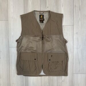 Browning Mens XL Mesh Tan Hunting Shooting Vest Full Zip Pockets